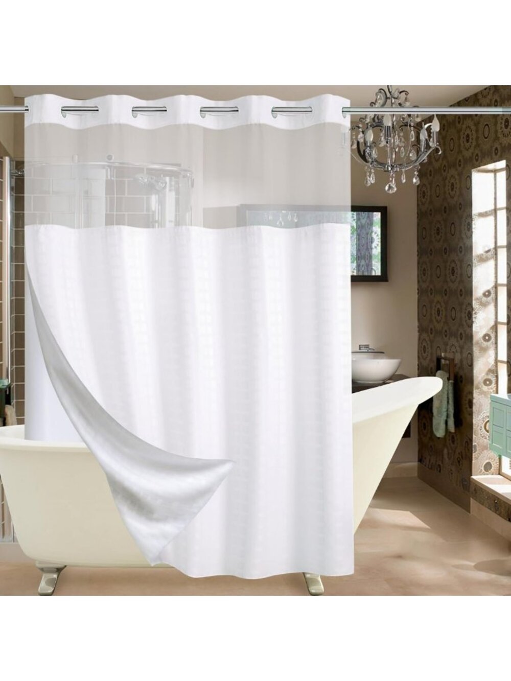 Luxury Waterproof Shower Curtain Set with Snap-in Liner, 71x74, White